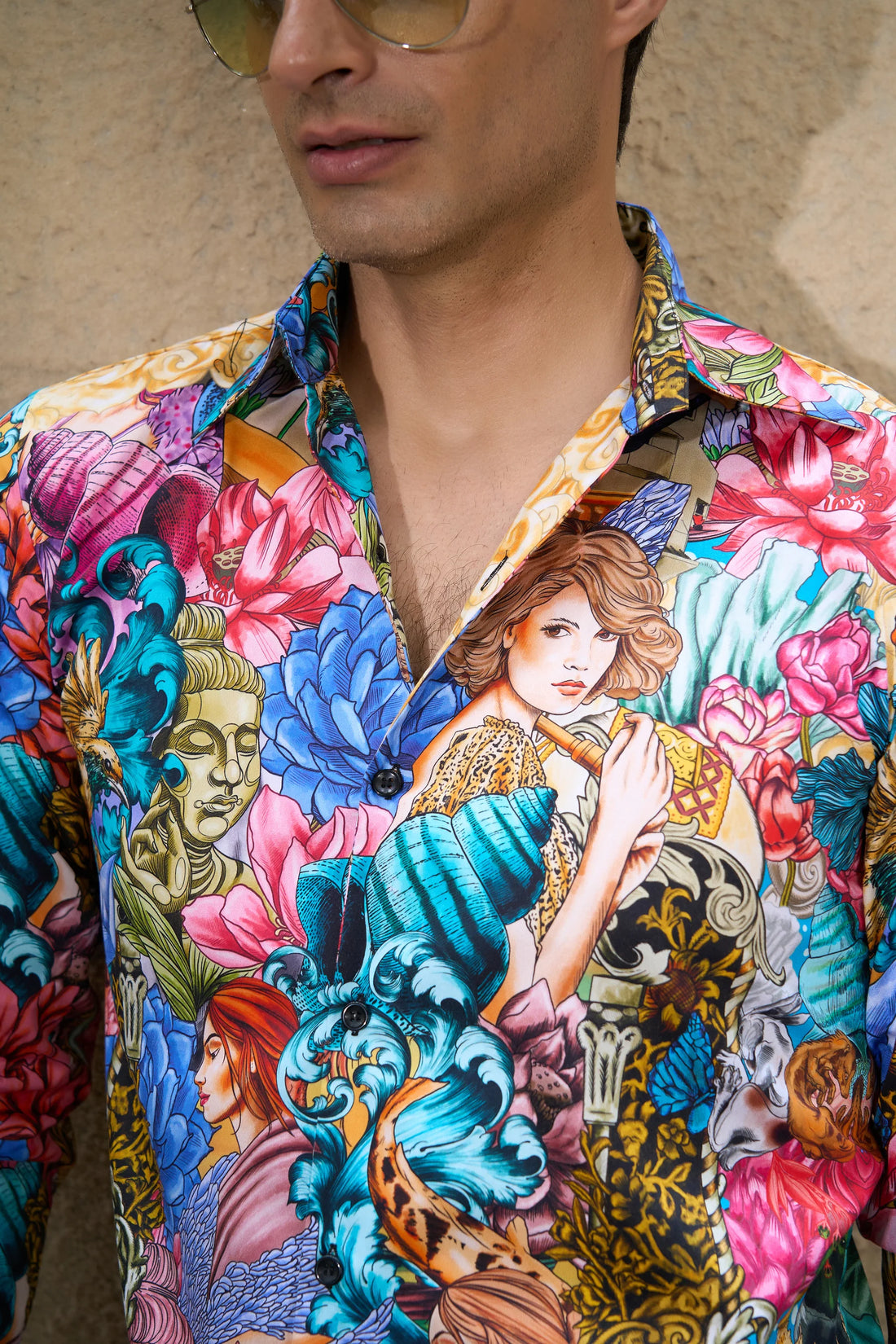 Men's Renaissance Art & Floral Print Luxury Shirt | Premium Multi-Color Party Wear Button-Down