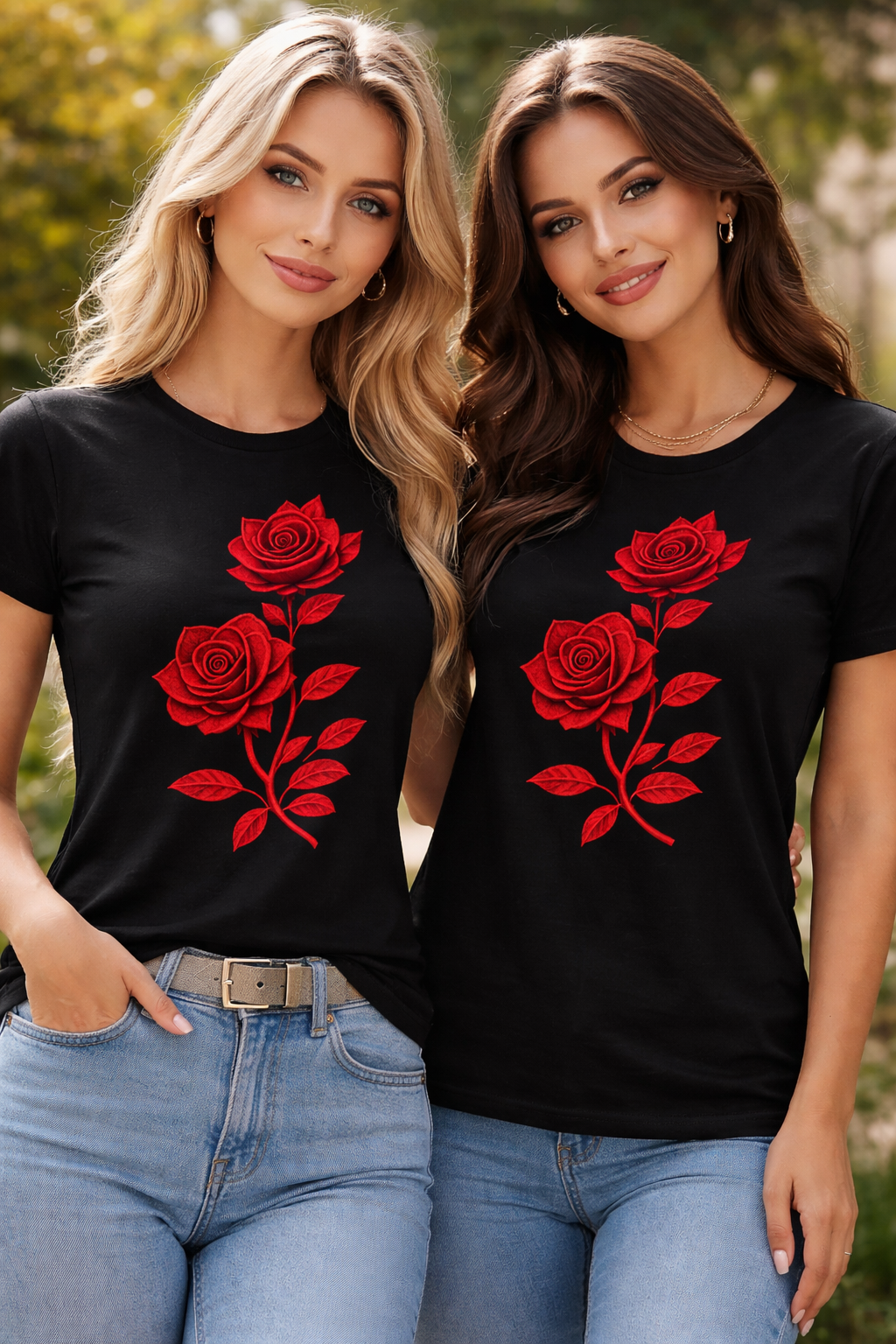 Women's Elegant Rose Print Casual T-Shirt | Soft Cotton Blend Short Sleeve Tee