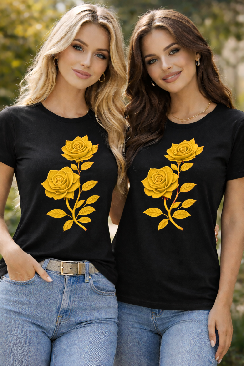 Women's Summer Rose Flower Print T-Shirt | Premium Cotton Round Neck Tee