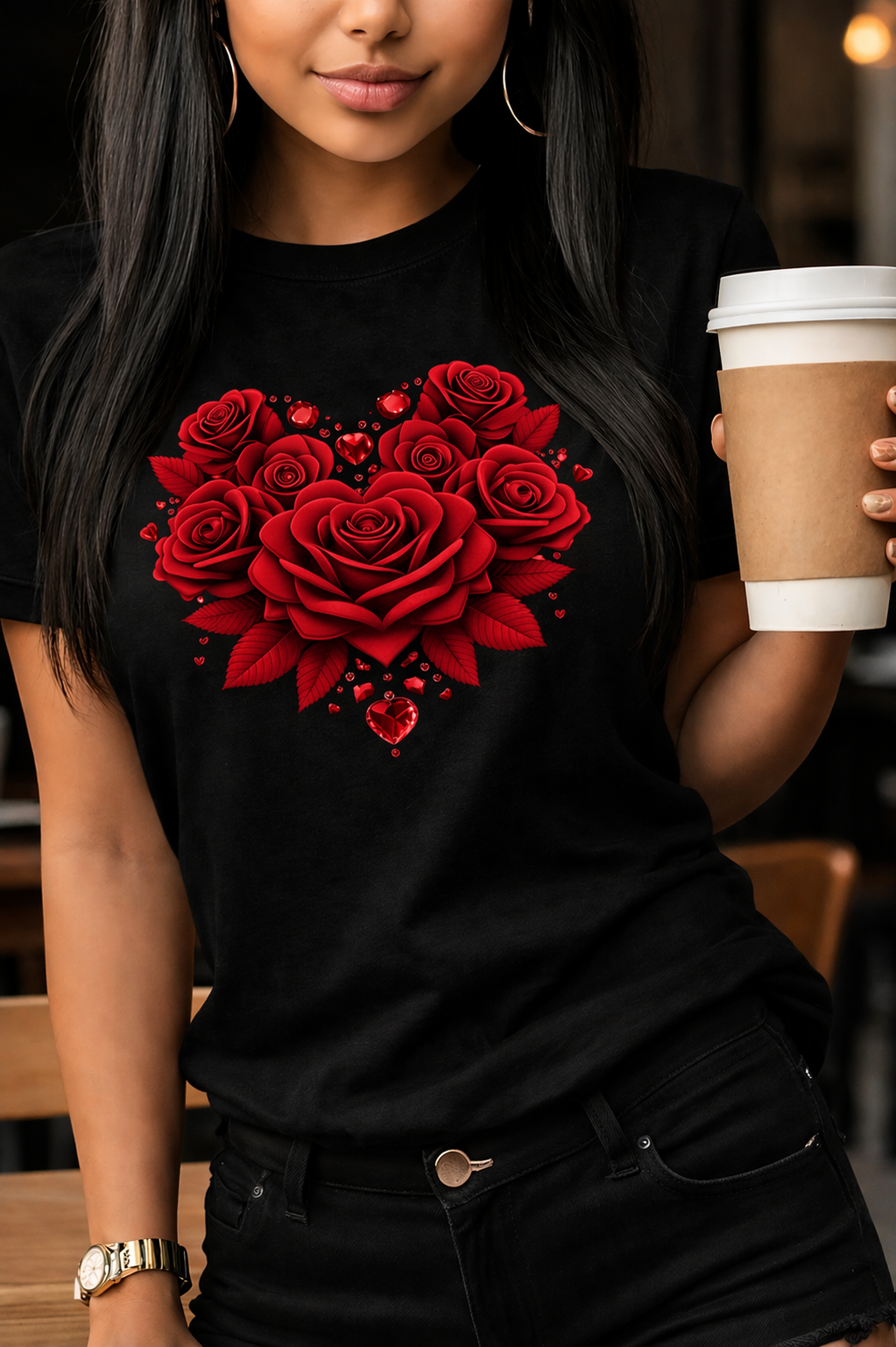 Women's Casual Floral Heart Print T-Shirt | Soft Cotton Blend Crew Neck Tee for Everyday Wear