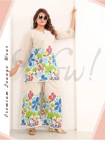 Premium Floral Printed Women’s Co-Ord Set | Stylish Kurti & Palazzo Set