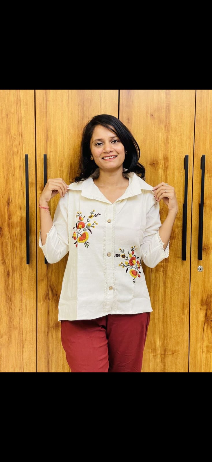 Women’s Premium Floral Embroidered Cotton Shirt – Elegant Casual White Top For Women
