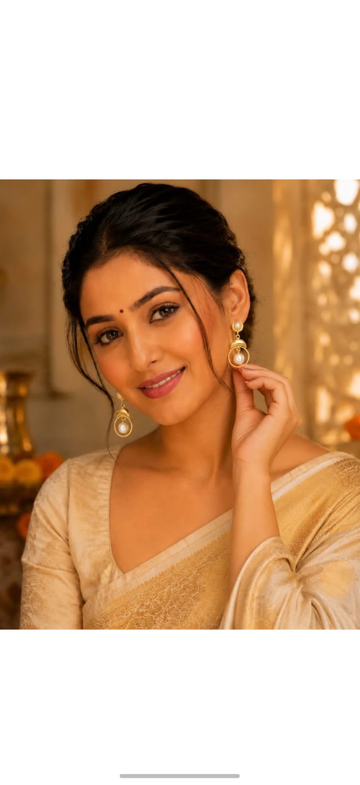 Gold Plated Pearl Hoop Brass Earrings for Women