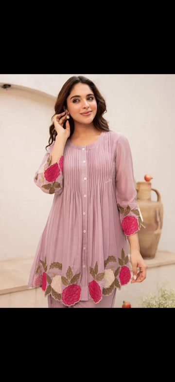 Premium Black Embroidered Co-Ord Set for Women | Floral Designer Kurta & Palazzo Set
