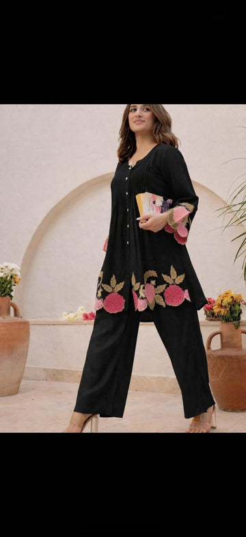 Premium Lavender Embroidered Co-Ord Set for Women | Elegant Floral Designer Kurta & Pants Set