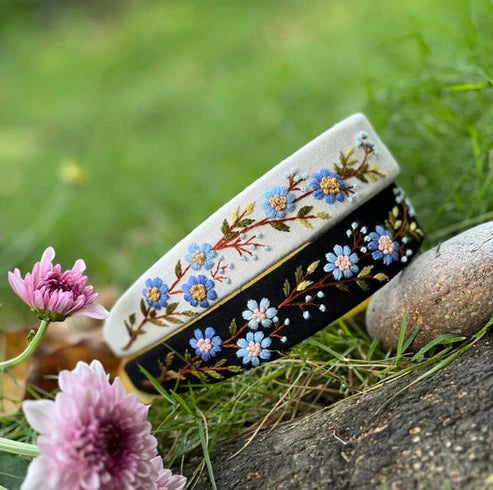 Handcrafted Floral Embroidered Linen Headband | Aesthetic Boho Hair Accessory for Women & Girls