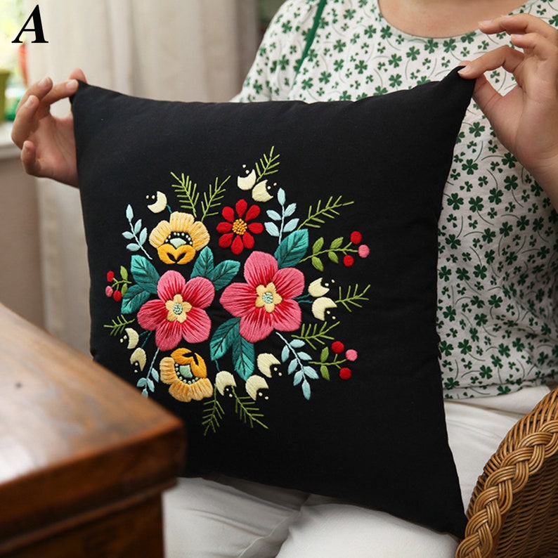 DIY Handmade Embroidery Pillow Kit | Premium Cotton Canvas Cushion Cover Set
